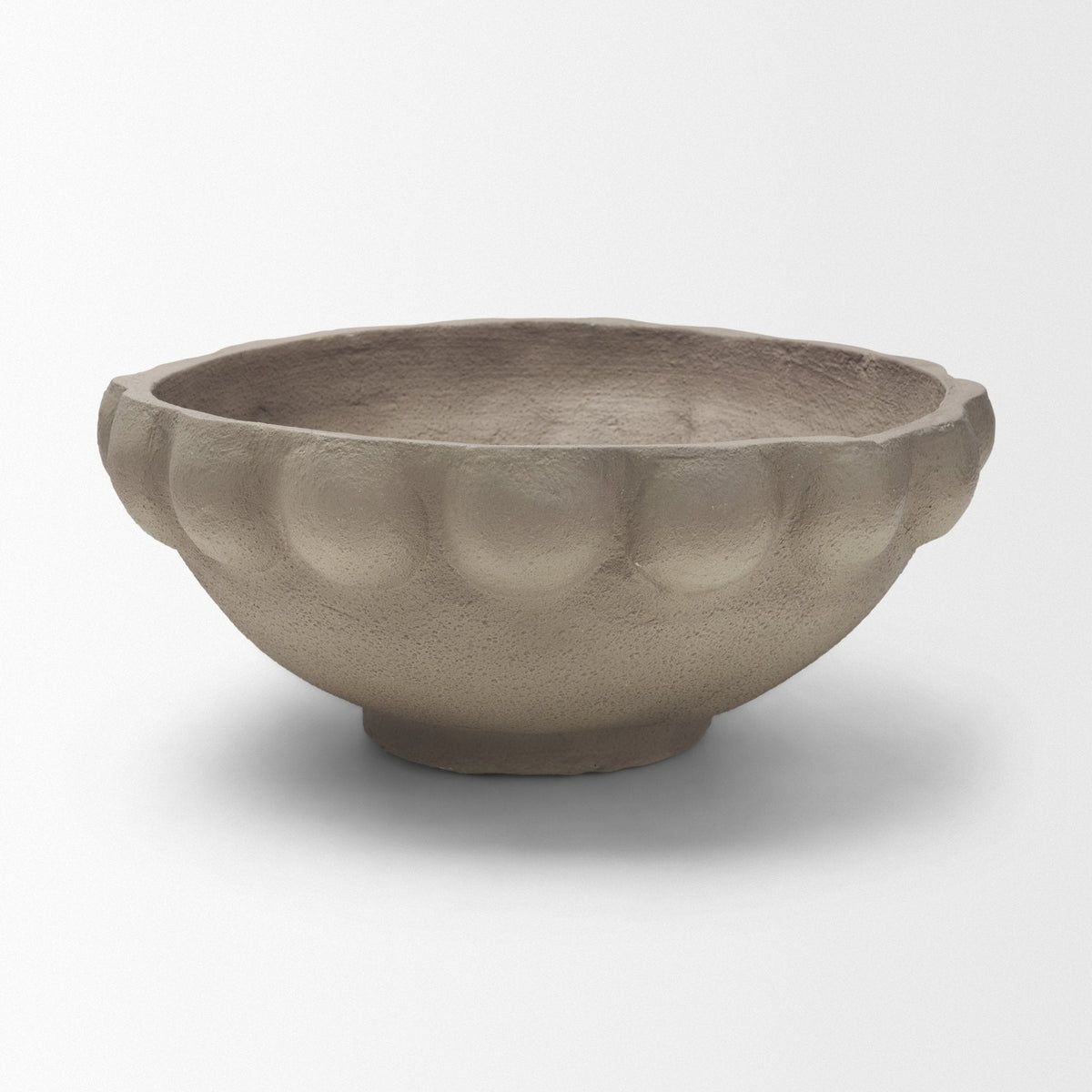 Konya Large Earthen Gray-Brown Dotted Paper Mache Centerpiece Bowl by Mercana at Eve Furniture
