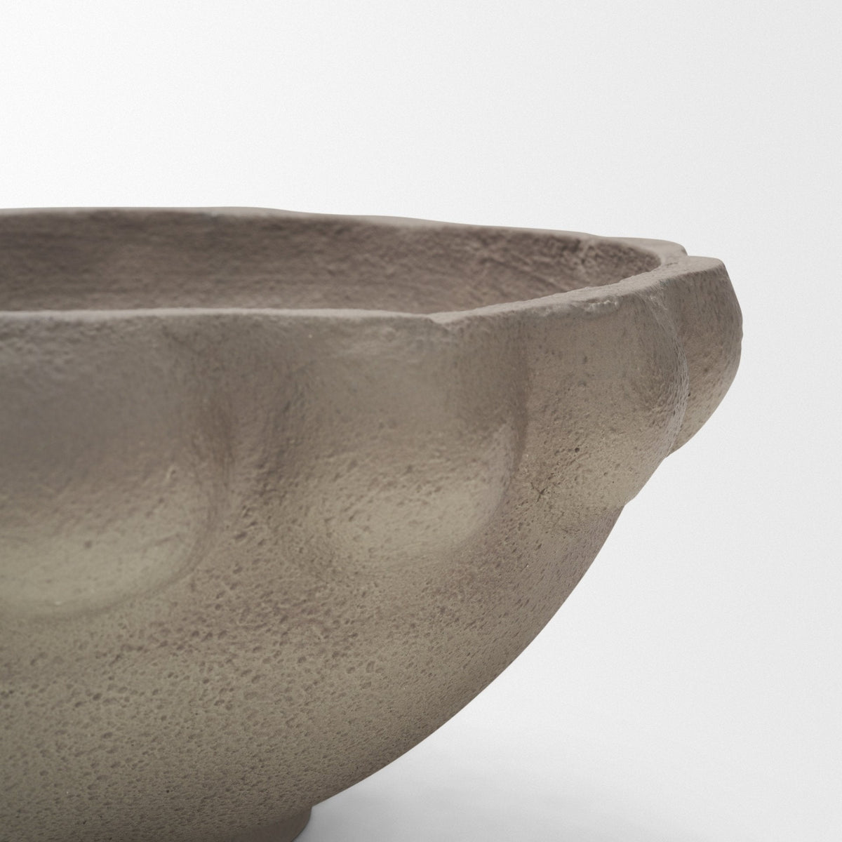 Konya Large Earthen Gray-Brown Dotted Paper Mache Centerpiece Bowl by Mercana at Eve Furniture