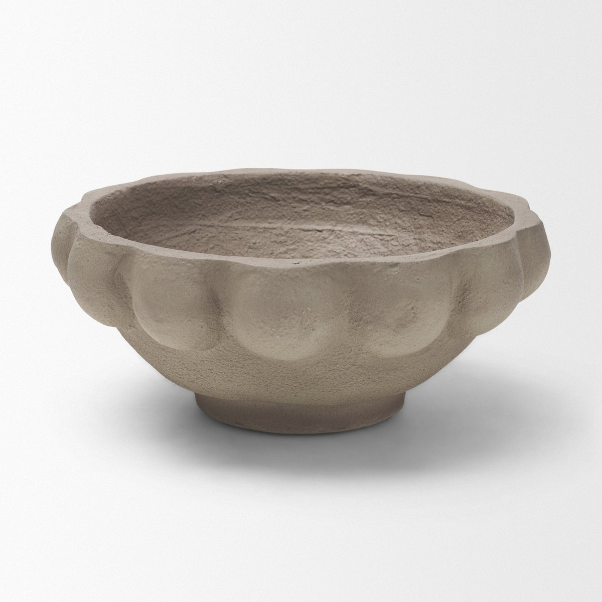 Konya Small Earthen Gray-Brown Dotted Paper Mache Centerpiece Bowl by Mercana at Eve Furniture