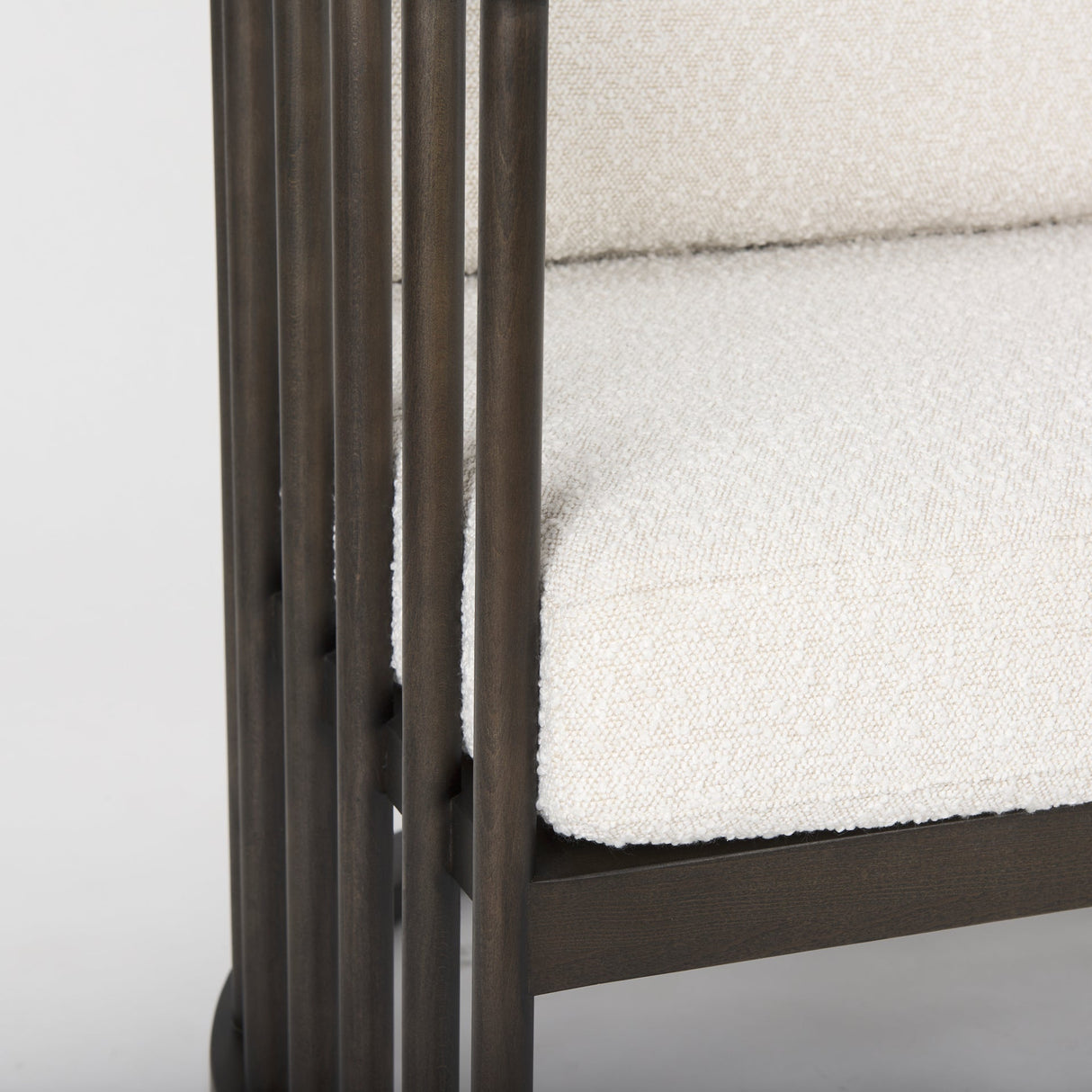 Kopari 30.1L x 30.5W x 37.2H White Boucle Fabric W/Dark Brown Wood Accent Chair by Mercana at Eve Furniture
