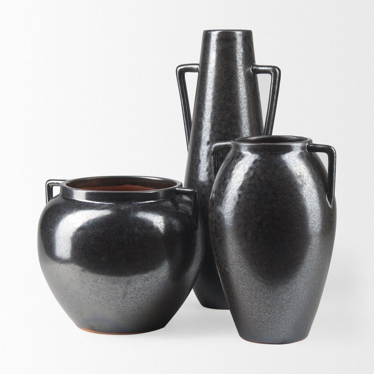 Kora Short Dark Metallic Double Ear Vase by Mercana at Eve Furniture