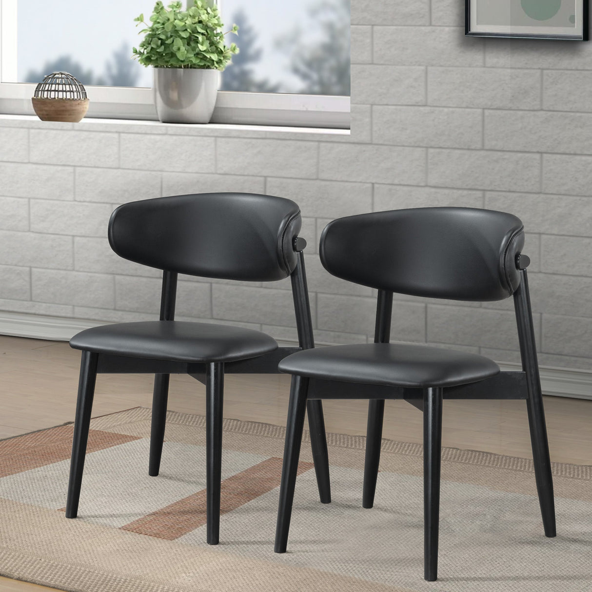 Korbin Black Vegan Leather Dining Chair (Set Of 2) by Ashcroft Imports at Eve Furniture