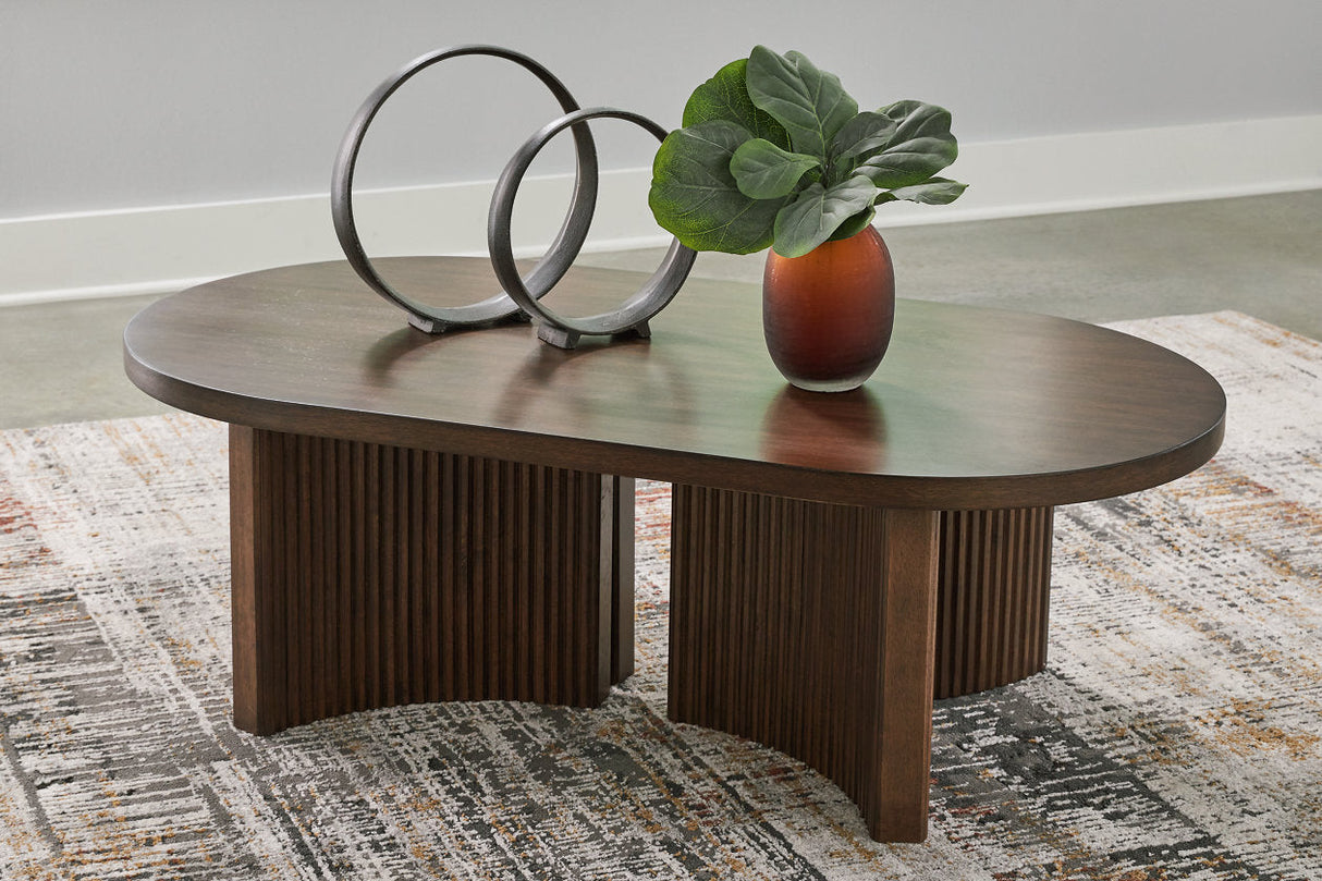 Korestone Coffee Table and 2 End Tables by Ashley at Eve Furniture