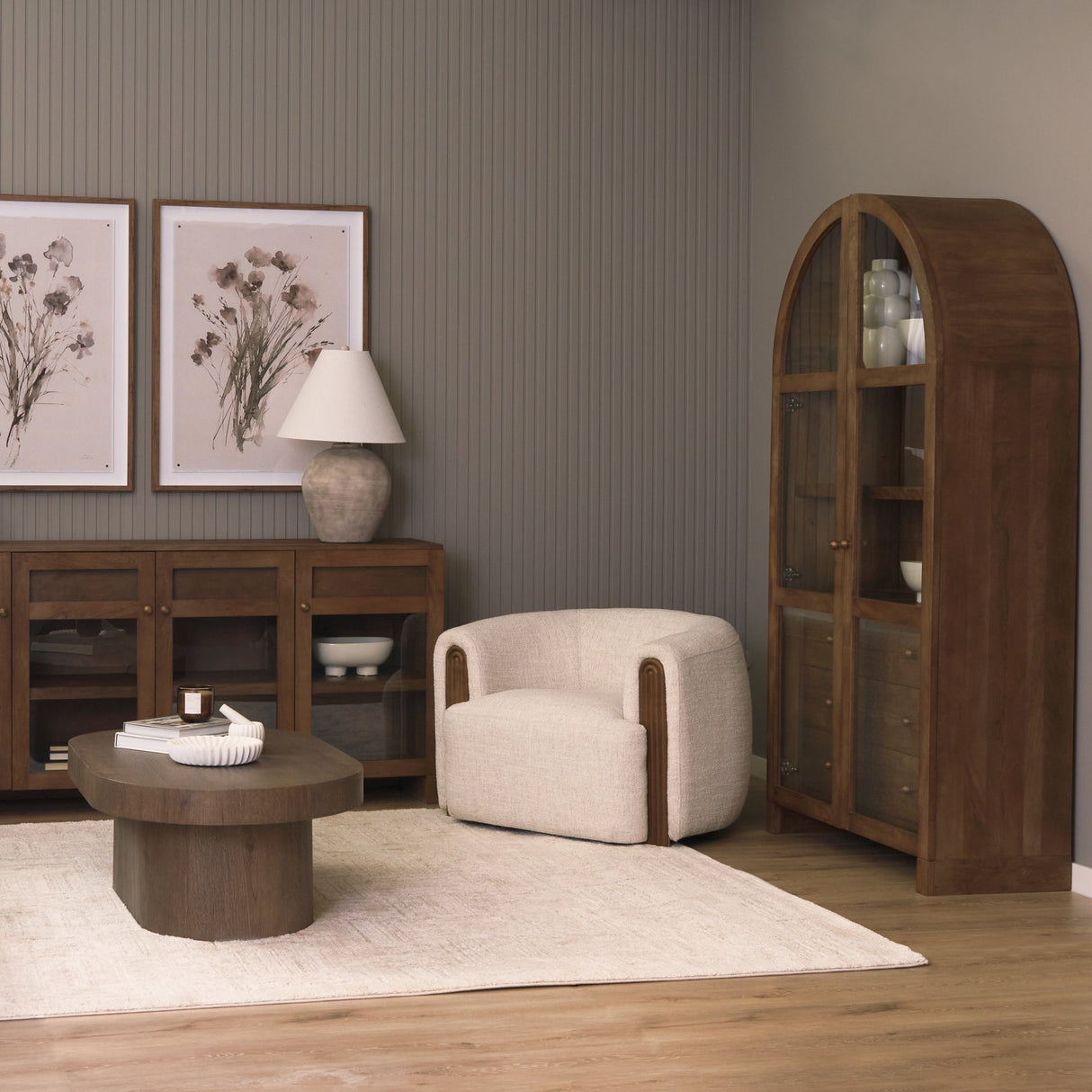 Kornelia Soft Oatmeal Fabric Barrel Accent Chair by Mercana at Eve Furniture