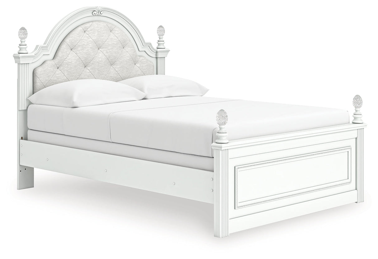 Kozlani White Full Upholstered Panel Bed, Dresser and Mirror by Ashley at Eve Furniture
