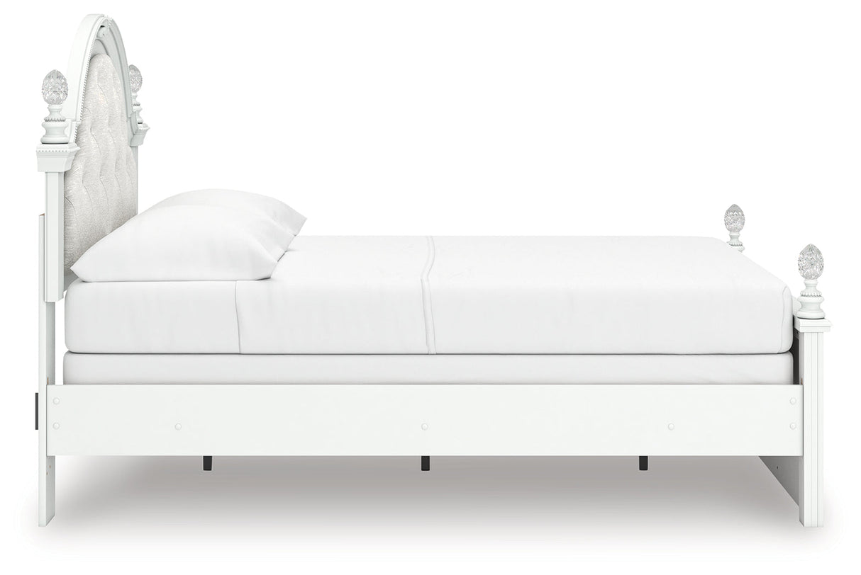 Kozlani White Full Upholstered Panel Bed, Dresser and Mirror by Ashley at Eve Furniture