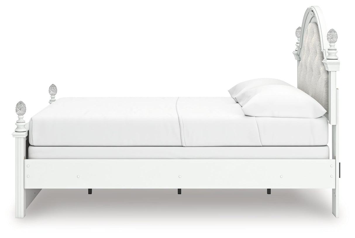 Kozlani White Full Upholstered Panel Bed, Dresser and Mirror by Ashley at Eve Furniture
