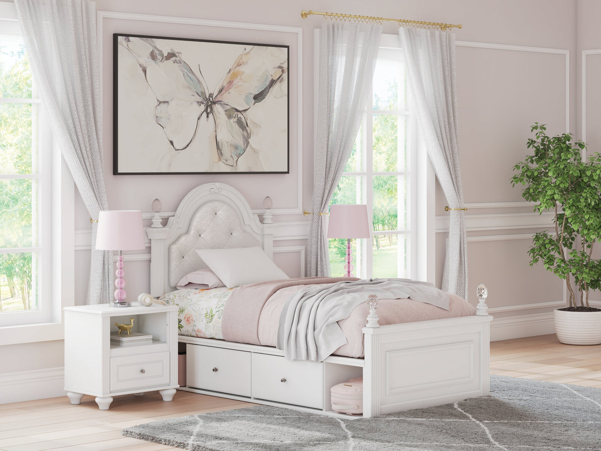 Kozlani White Twin Upholstered Panel Storage Bed by Ashley at Eve Furniture