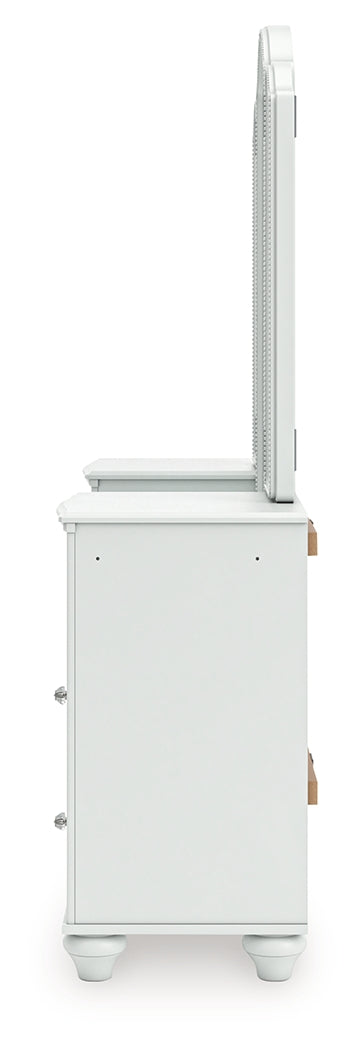 Kozlani White Vanity, Mirror and Stool by Ashley Furniture at Eve Furniture