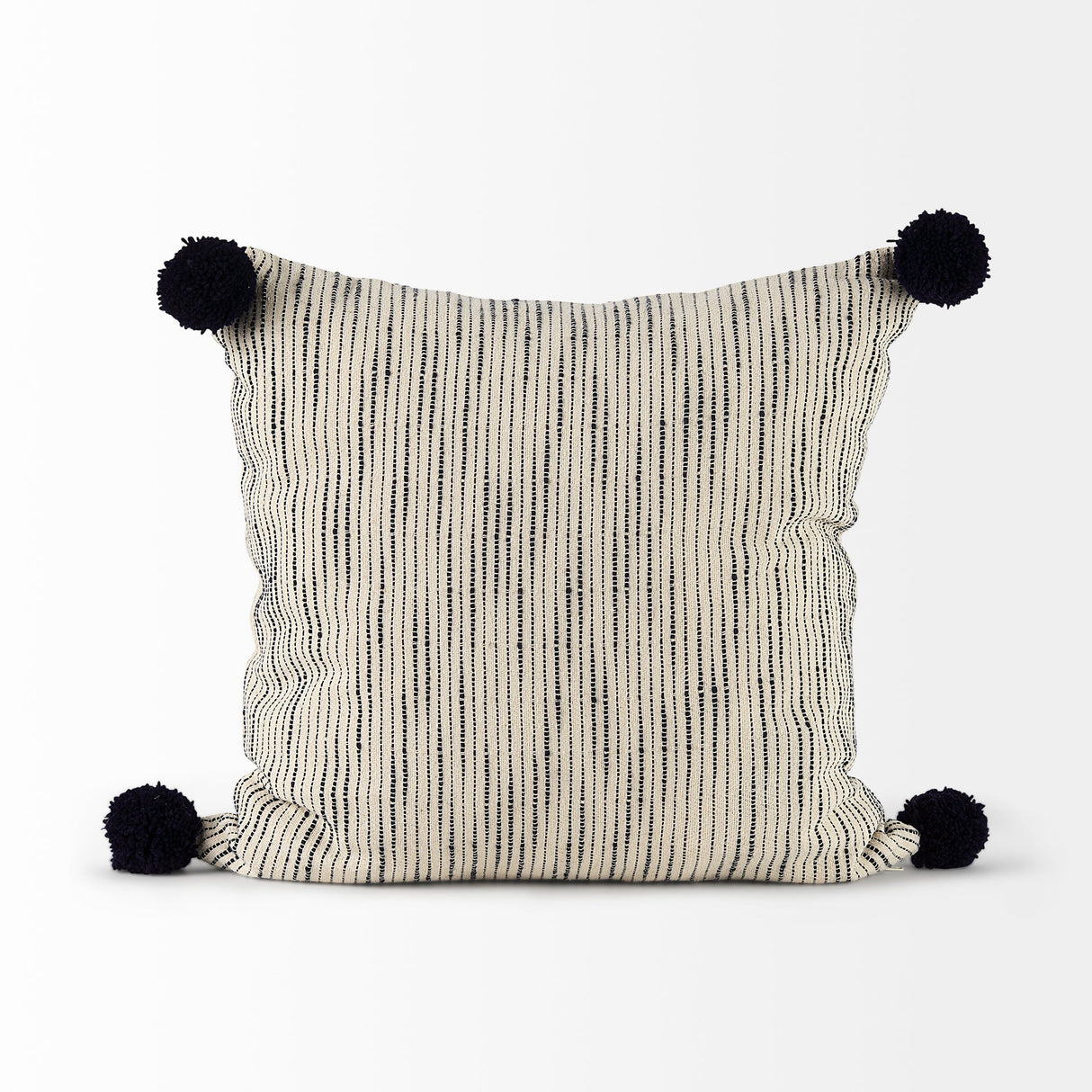 Krystal Cream/Black Pom Pom Pillow Cover w/Filler, Set of 2 by Mercana at Eve Furniture