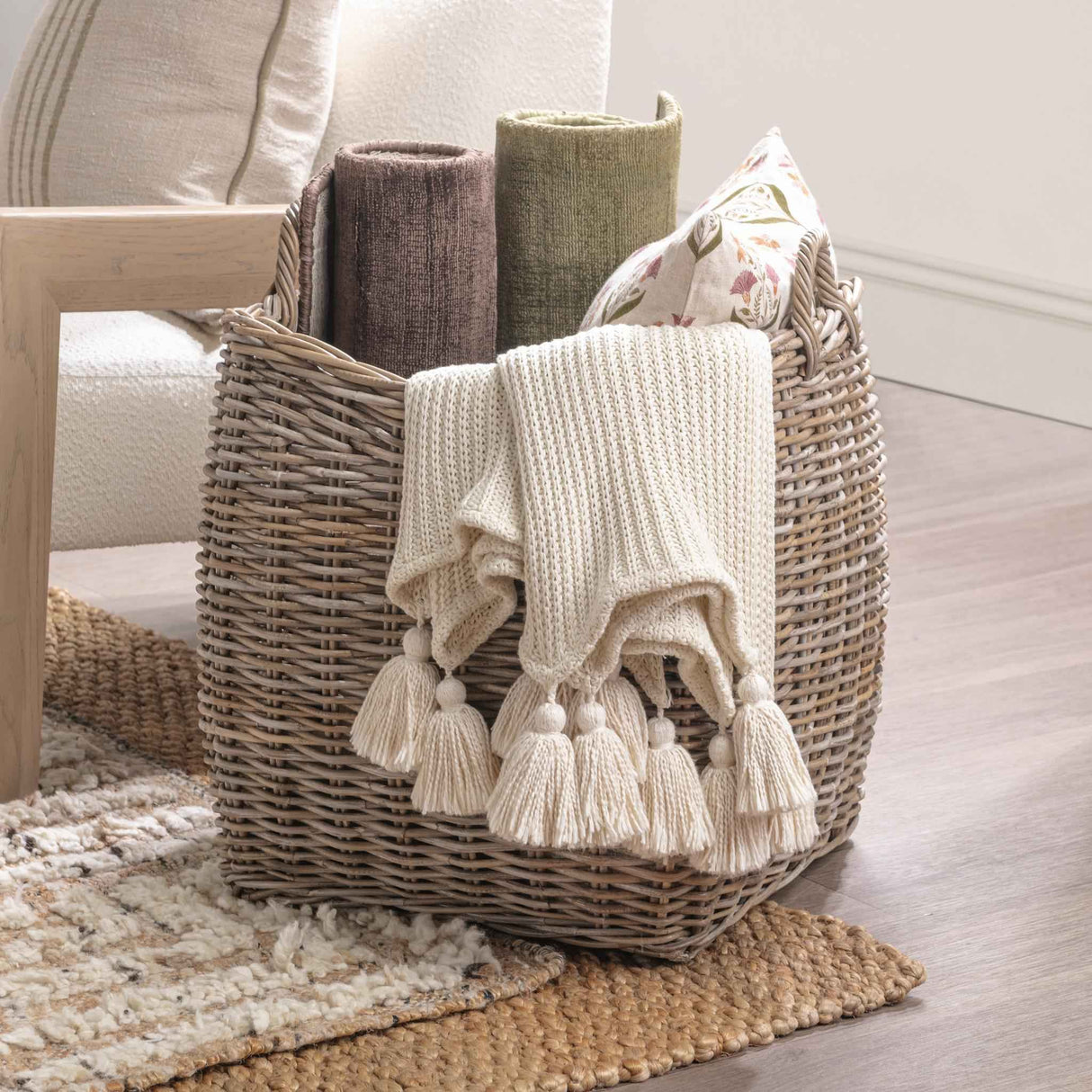 Kubu Rattan Gray Tall Basket by Classic Home at Eve Furniture