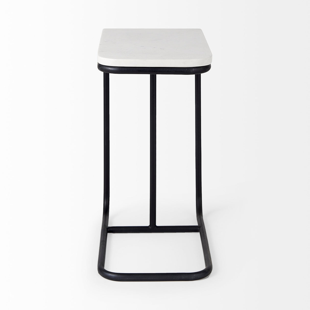 Kyra 12.0L x 20.0W x 23.0H White Marble Top W/Black Iron Frame C-Shaped End and Side Table by Mercana at Eve Furniture