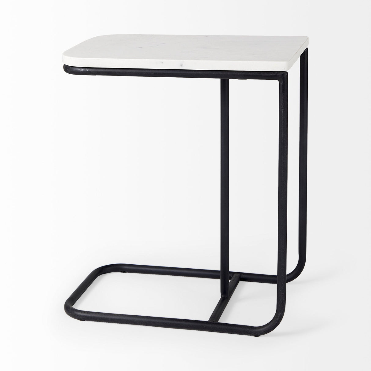 Kyra 12.0L x 20.0W x 23.0H White Marble Top W/Black Iron Frame C-Shaped End and Side Table by Mercana at Eve Furniture