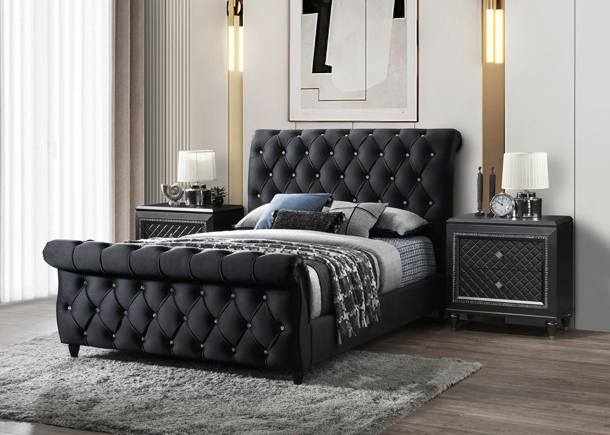 Kyrie Black King Upholstered Bed by Crown Mark at Eve Furniture