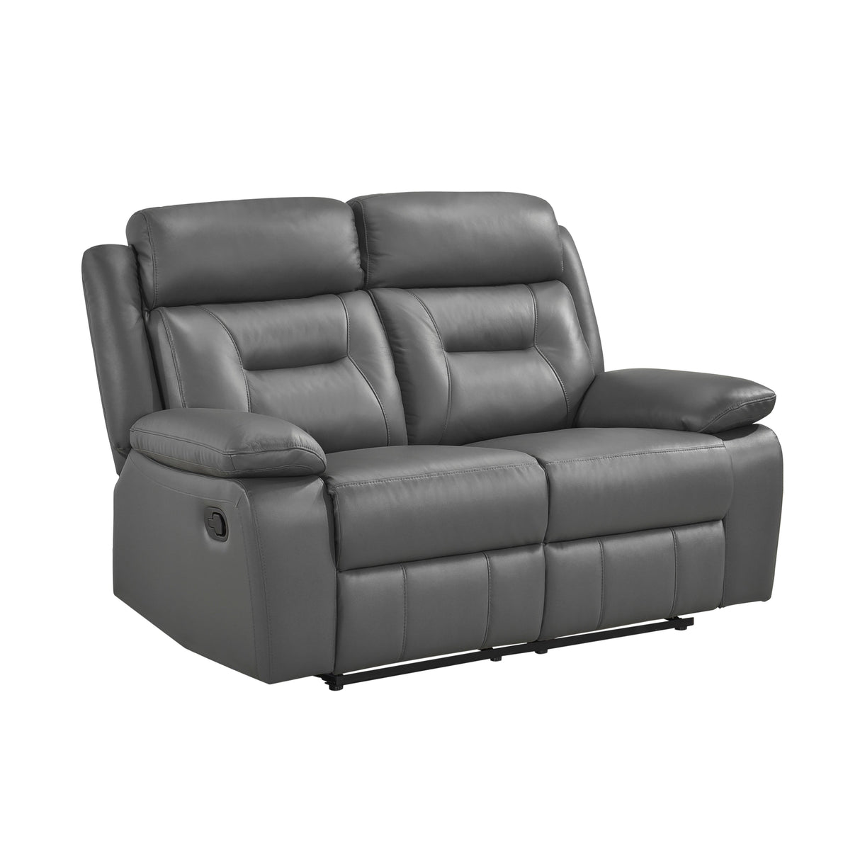 Laconia Dark Gray Leather Double Reclining Loveseat by Homelegance at Eve Furniture