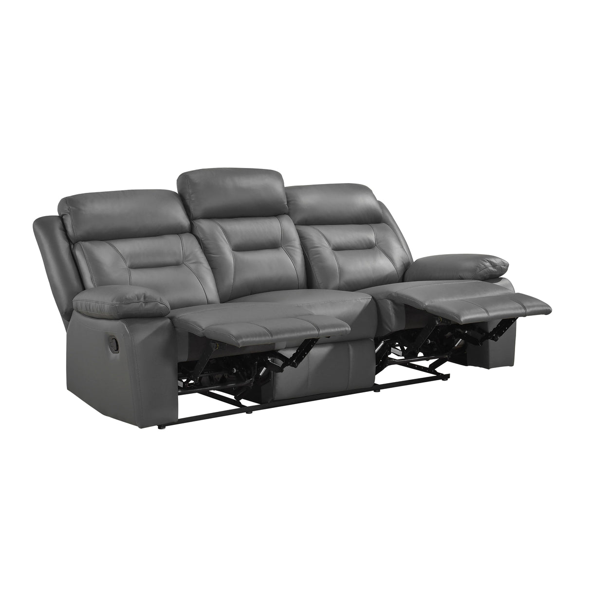 Laconia Dark Gray Leather Double Reclining Sofa by Homelegance at Eve Furniture