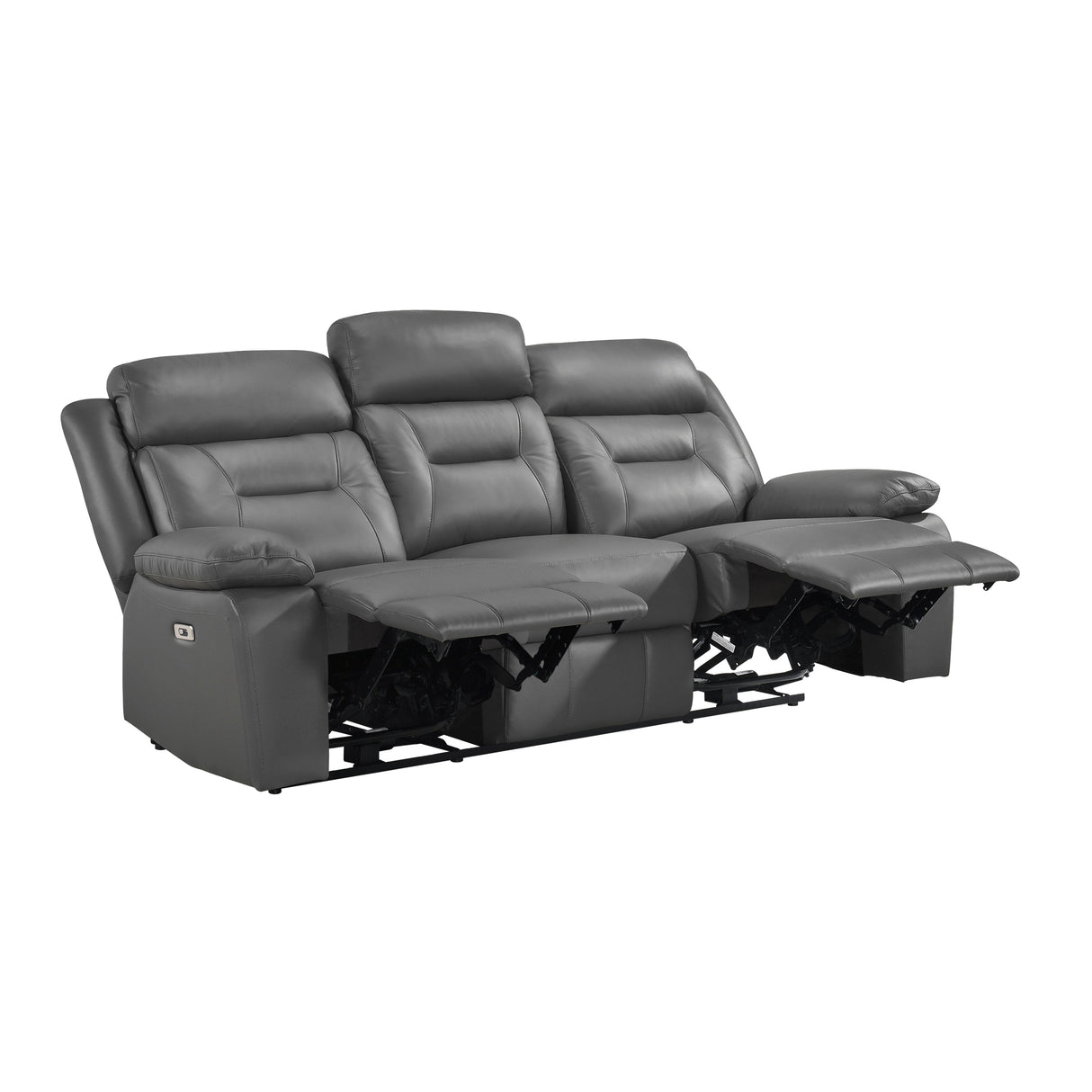 Laconia Dark Gray Leather Power Double Reclining Sofa by Homelegance at Eve Furniture