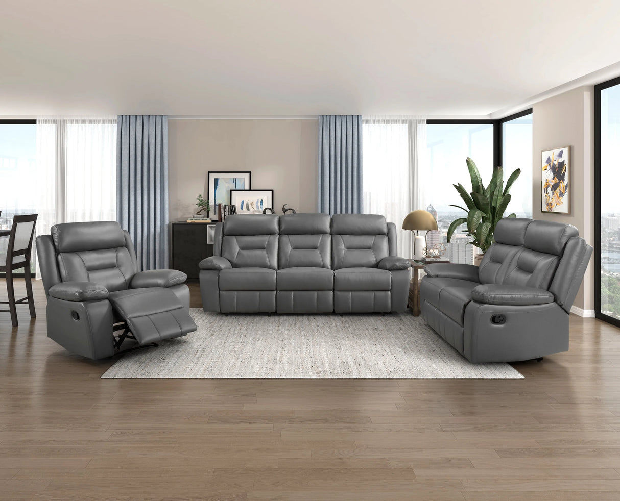 Laconia Dark Gray Leather Reclining Chair by Homelegance at Eve Furniture