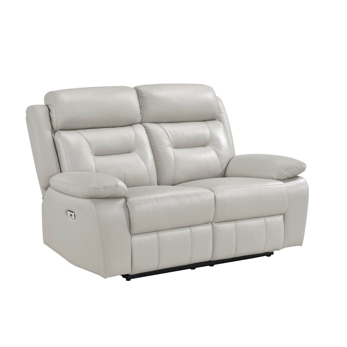 Laconia Silver Leather Power Double Reclining Loveseat by Homelegance at Eve Furniture