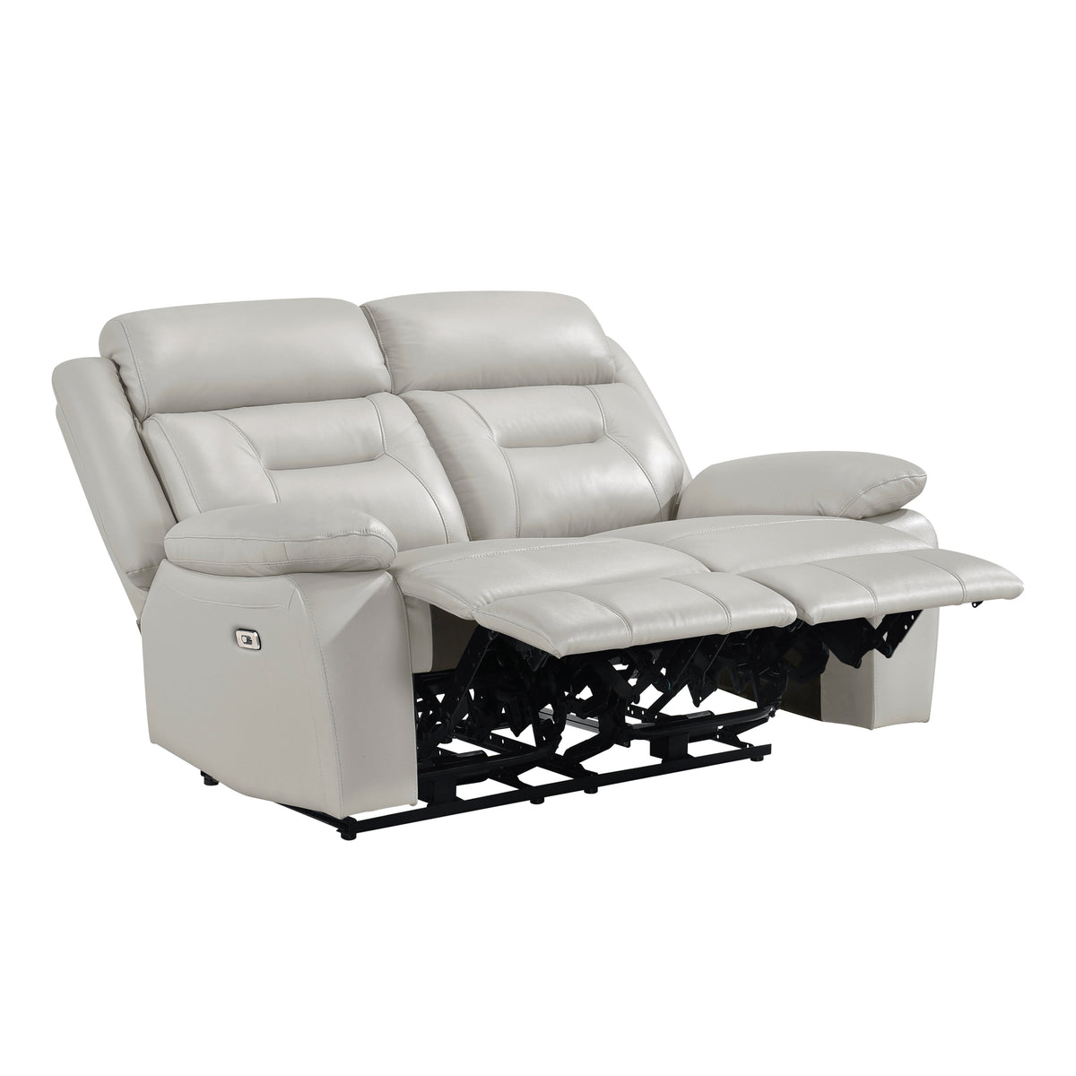 Laconia Silver Leather Power Double Reclining Loveseat by Homelegance at Eve Furniture