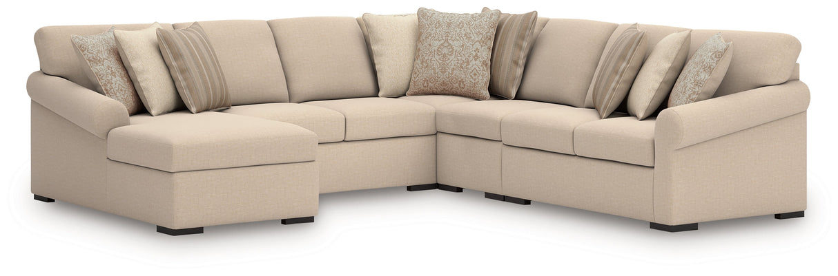 LadyMae Twill 5-Piece Left Arm Facing Chaise Sectional by Ashley at Eve Furniture