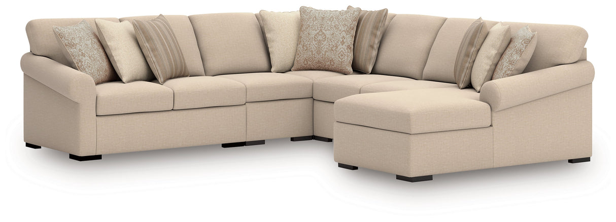 LadyMae Brown and Beige 5-Piece Right Arm Facing Chaise Sectional by Ashley at Eve Furniture