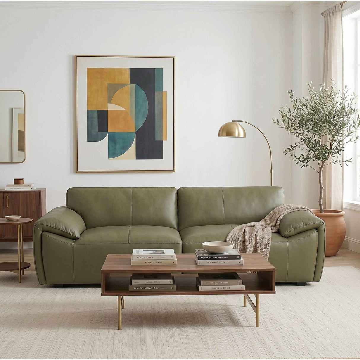 Laffey Olive Green Top Grain Leather Sofa by Ashcroft Furniture at Eve Furniture