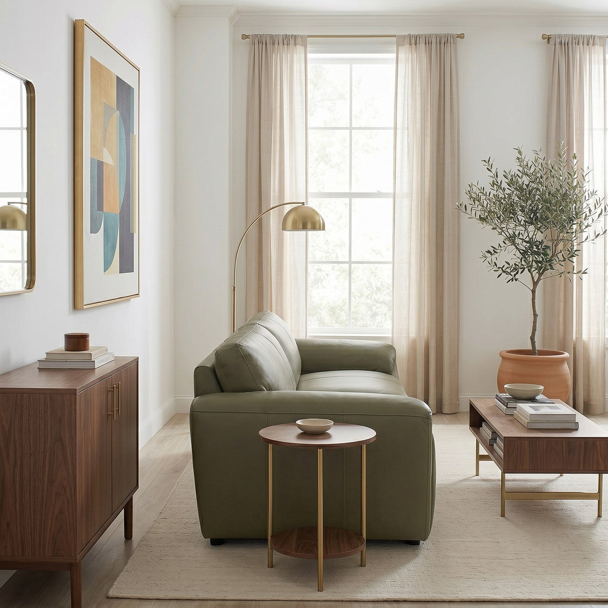 Laffey Olive Green Top Grain Leather Sofa by Ashcroft Furniture at Eve Furniture