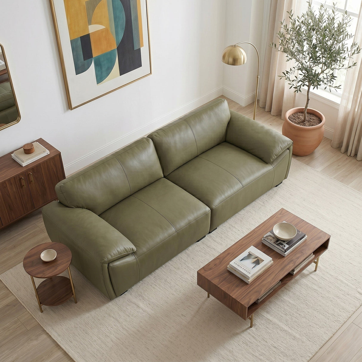 Laffey Olive Green Top Grain Leather Sofa by Ashcroft Furniture at Eve Furniture