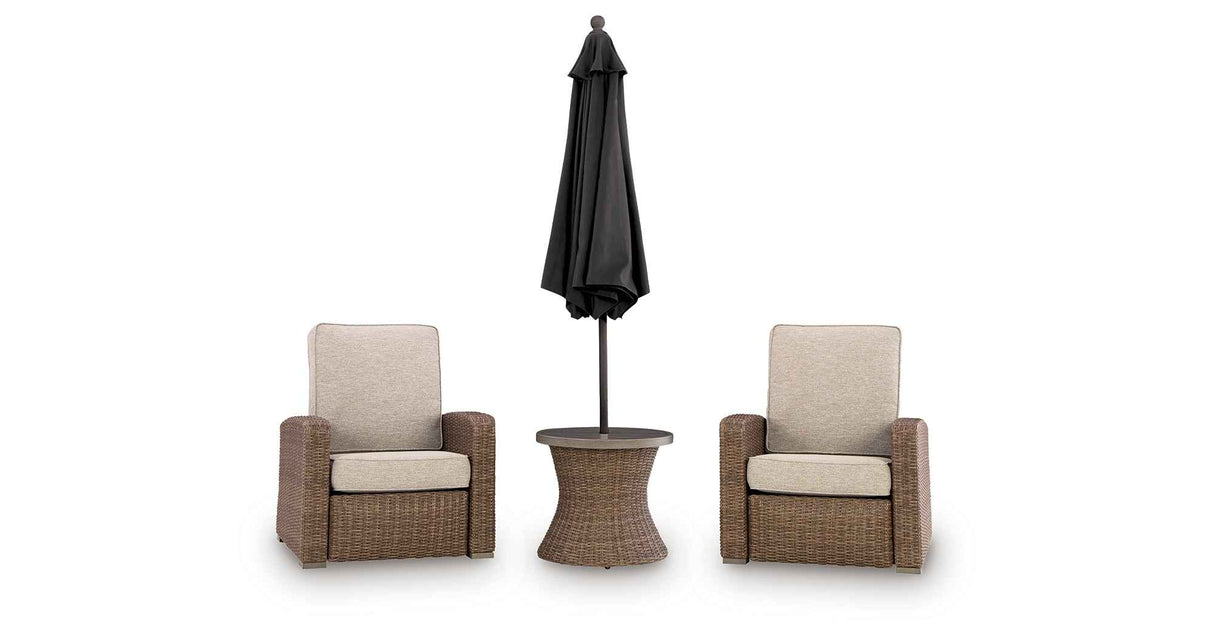Laguna Heights Beige 2 Outdoor Chairs and End Table by Ashley at Eve Furniture