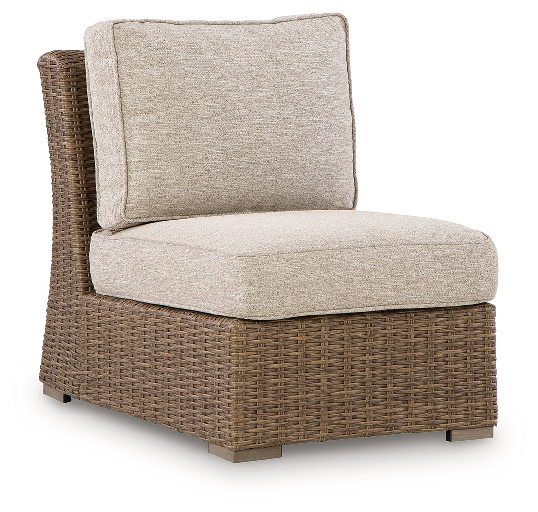 Laguna Heights Beige Outdoor Armless Chair with Cushion by ASHLEY FURNITURE at Eve Furniture