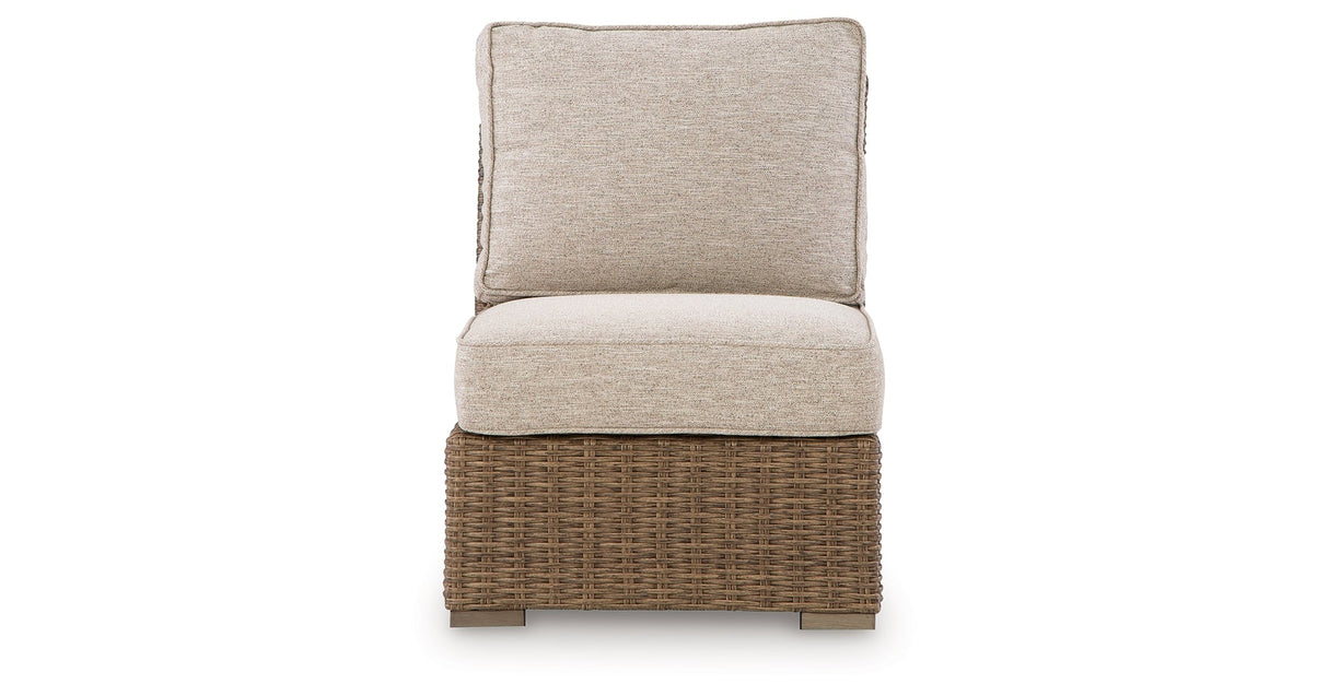Laguna Heights Beige Outdoor Armless Chair with Cushion by ASHLEY FURNITURE at Eve Furniture