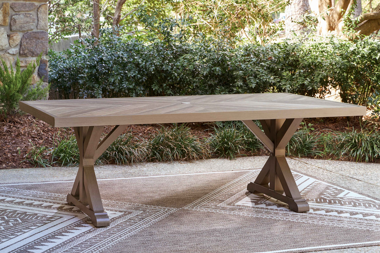 Laguna Heights Beige Outdoor Dining Table by Ashley at Eve Furniture