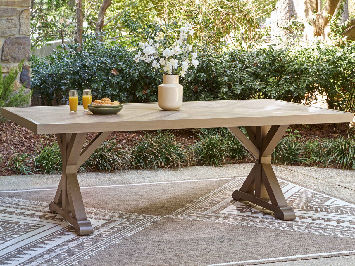 Laguna Heights Beige Outdoor Dining Table by Ashley at Eve Furniture