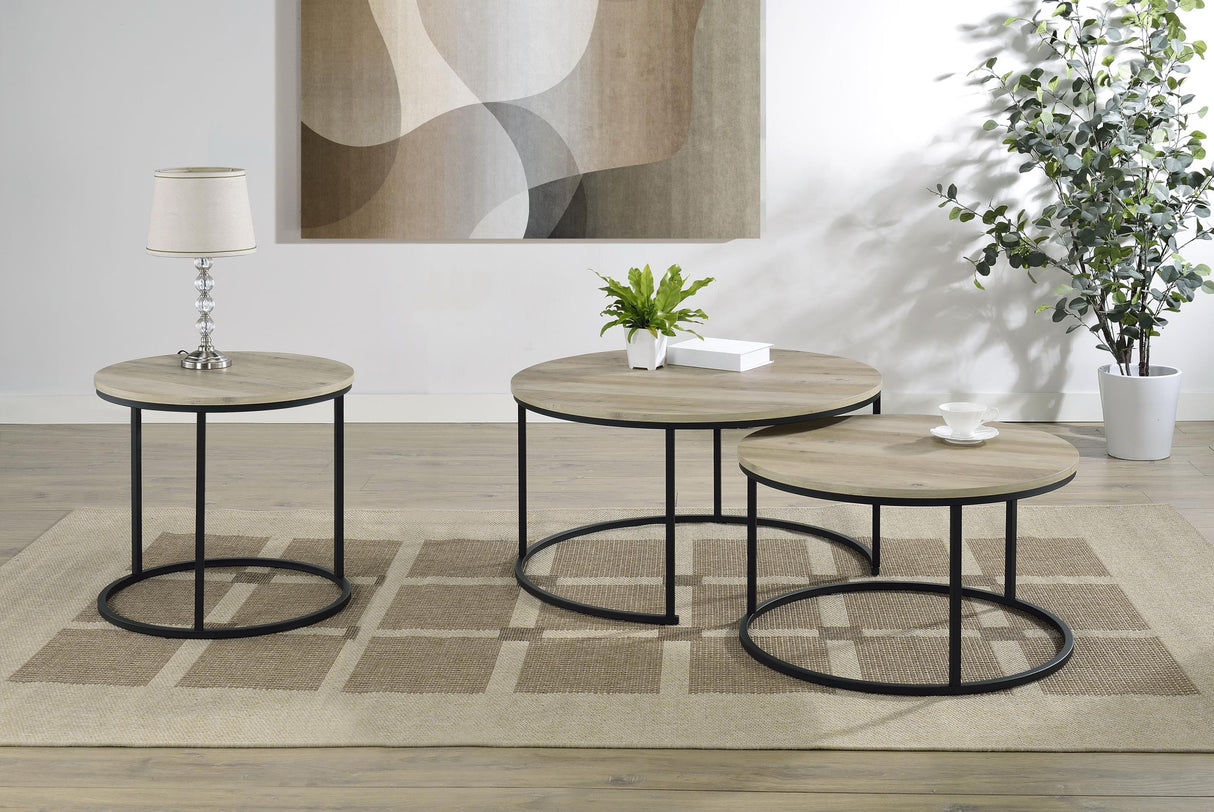 Lainey Distressed Pine 2-Piece Round Nesting Coffee Table by Coaster at Eve Furniture