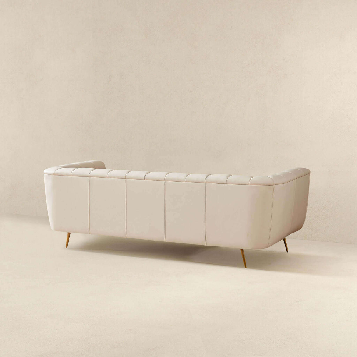 LaMattina Genuine Italian Beige Leather Channel Tufted Sofa by Ashcroft Furniture at Eve Furniture
