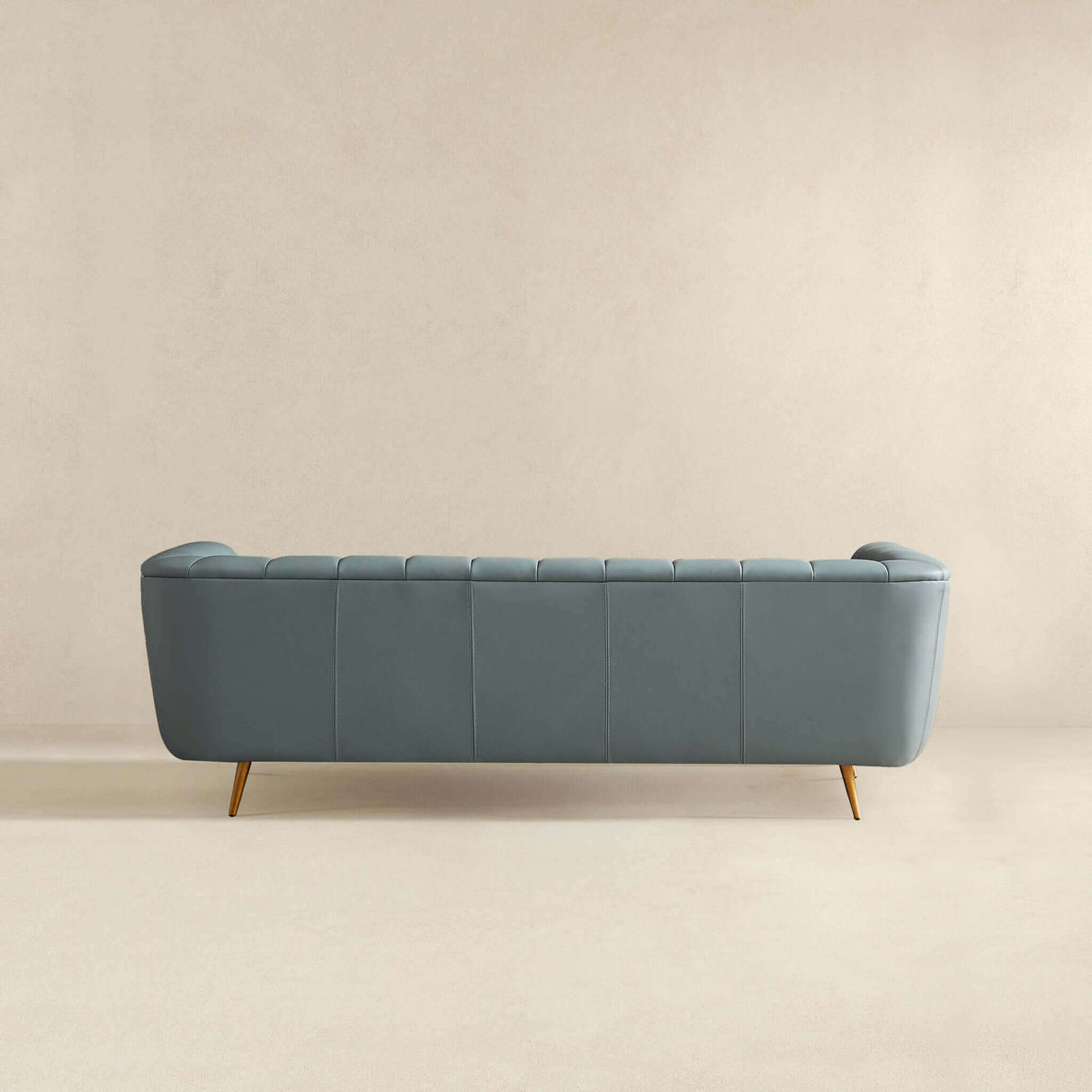 LaMattina Genuine Italian Blue Leather Channel Tufted Sofa by Ashcroft Imports at Eve Furniture