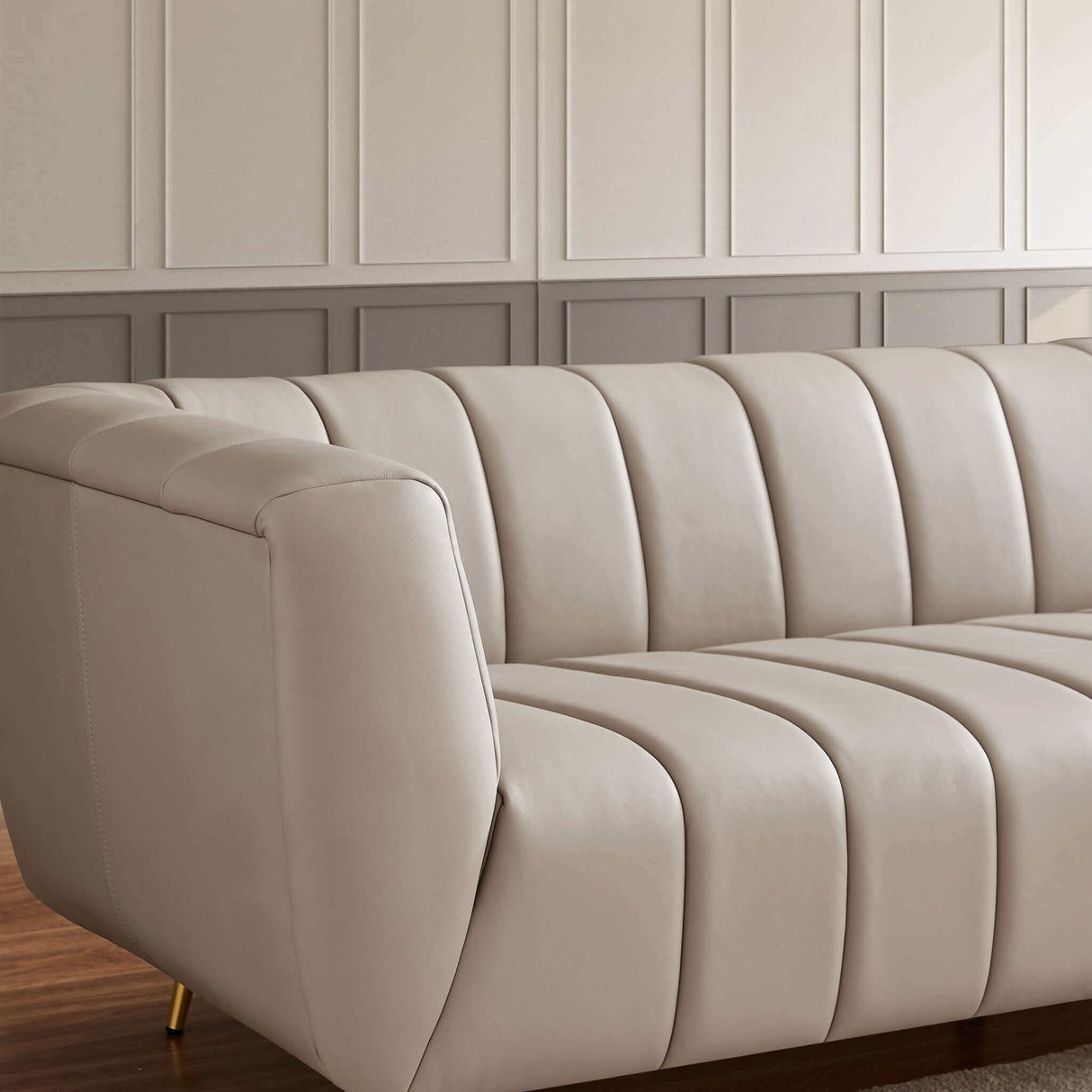 LaMattina Genuine Italian Grey Leather Channel Tufted Sofa by Ashcroft Furniture at Eve Furniture
