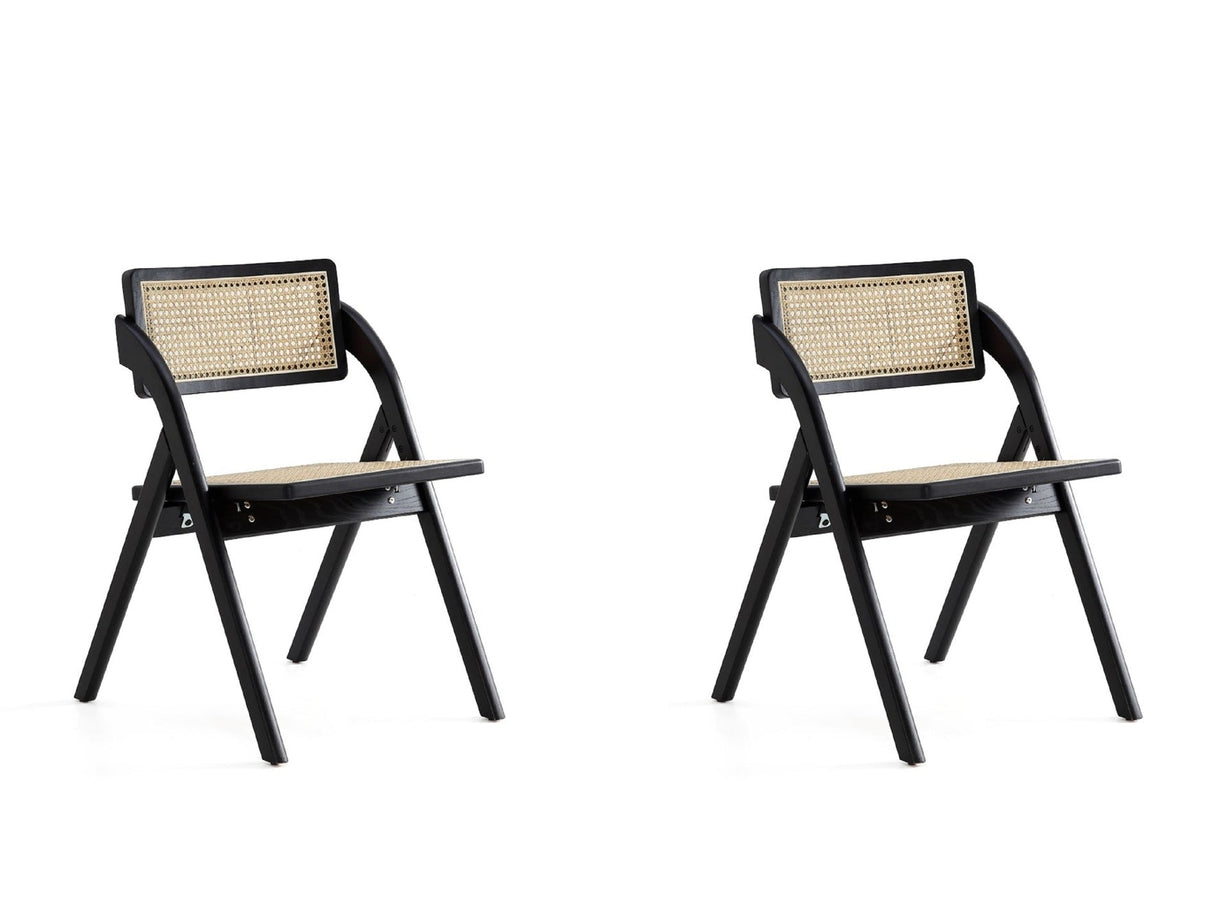Lambinet Folding Dining Chair in Black and Natural Cane (set of 2) by Manhattan Comfort at Eve Furniture