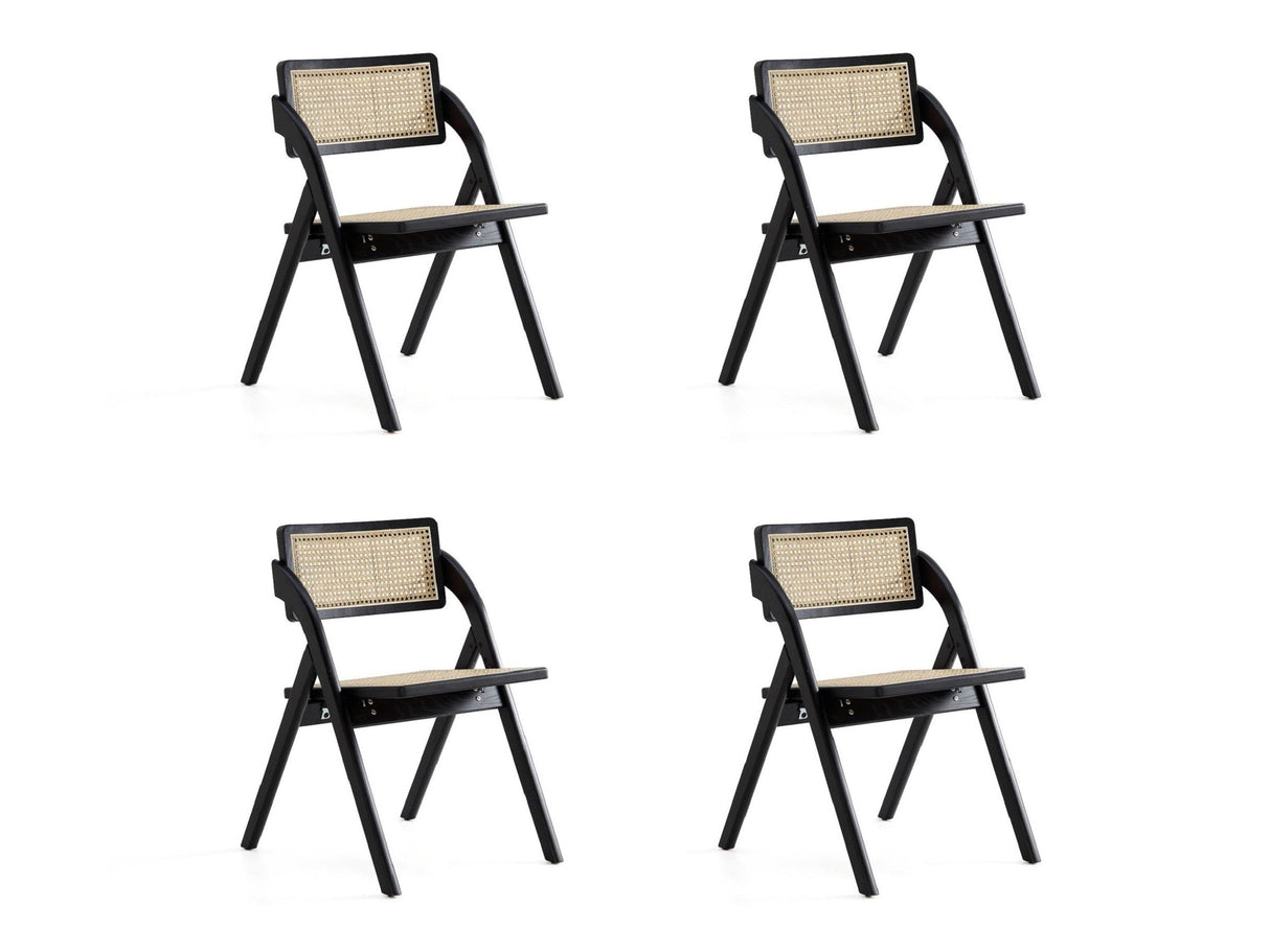 Lambinet Folding Dining Chair in Black and Natural Cane (set of 4) by Manhattan Comfort at Eve Furniture