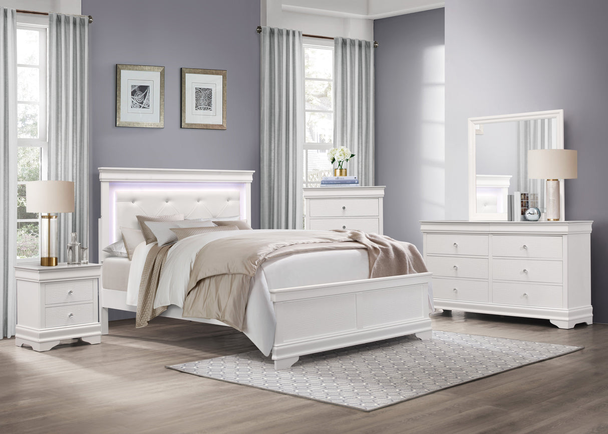 Lana White California King LED Upholstered Panel Bed by Homelegance at Eve Furniture