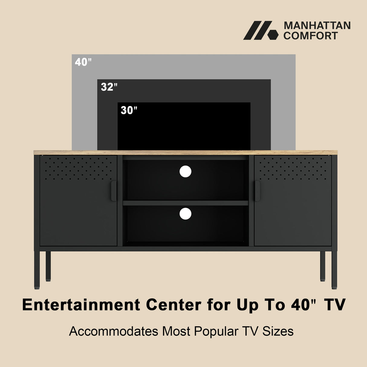 Landen 47" TV Stand in Black by Manhattan Comfort at Eve Furniture