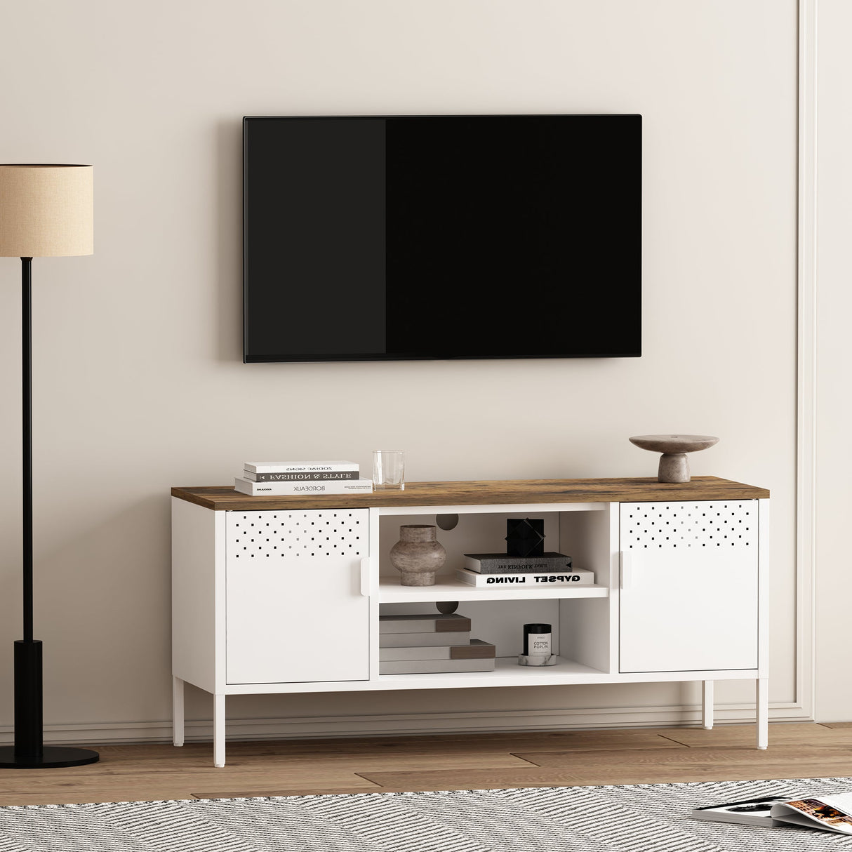 Landen 47" TV Stand in White by Manhattan Comfort at Eve Furniture