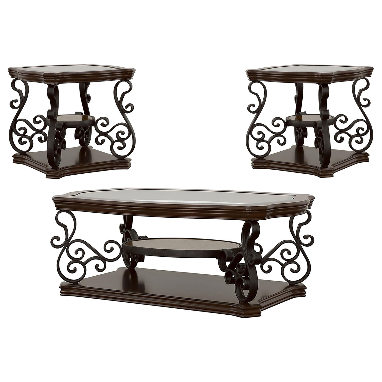 Laney Dark Merlot 3-Piece Glass Top Coffee and End Table Set by Coaster at Eve Furniture