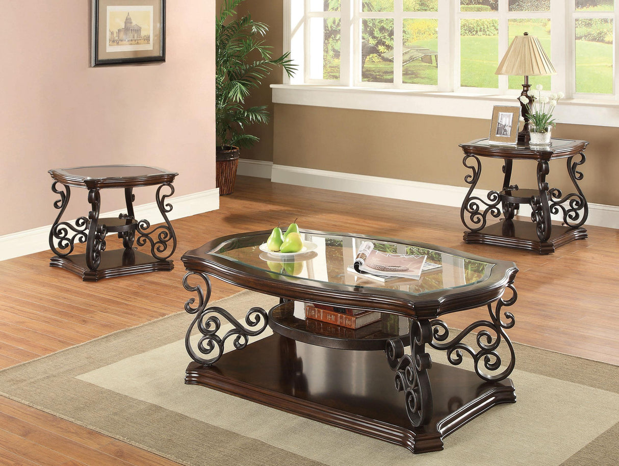 Laney Dark Merlot 3-Piece Glass Top Coffee and End Table Set by Coaster at Eve Furniture