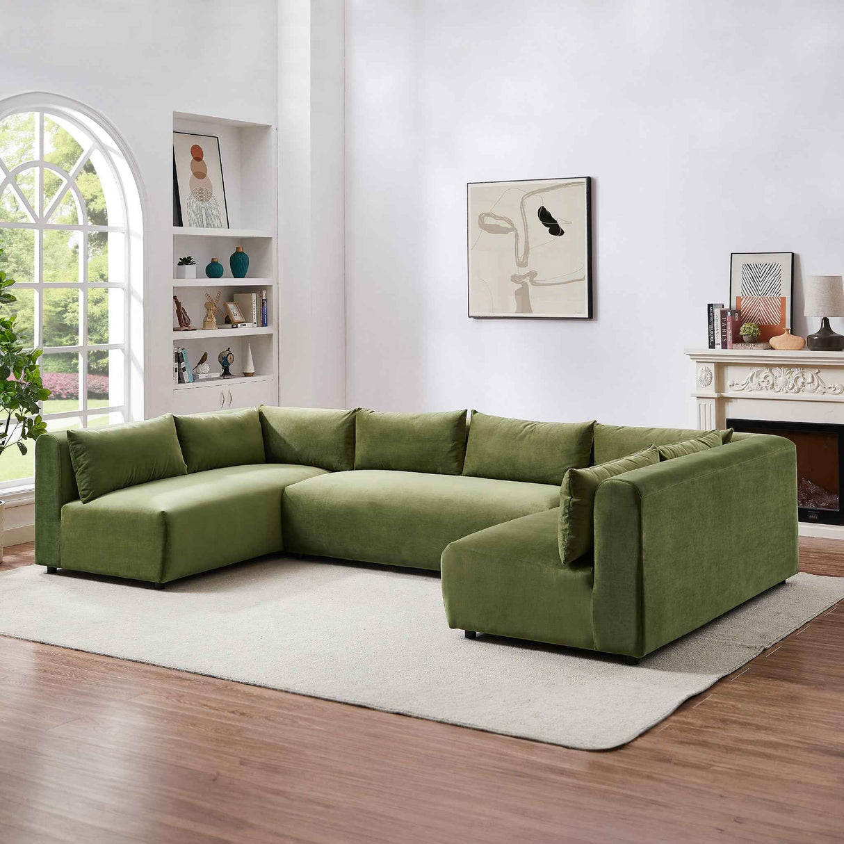 Langridge Olive Green Velvet Modular Corner Sectional Sofa by Ashcroft Furniture at Eve Furniture