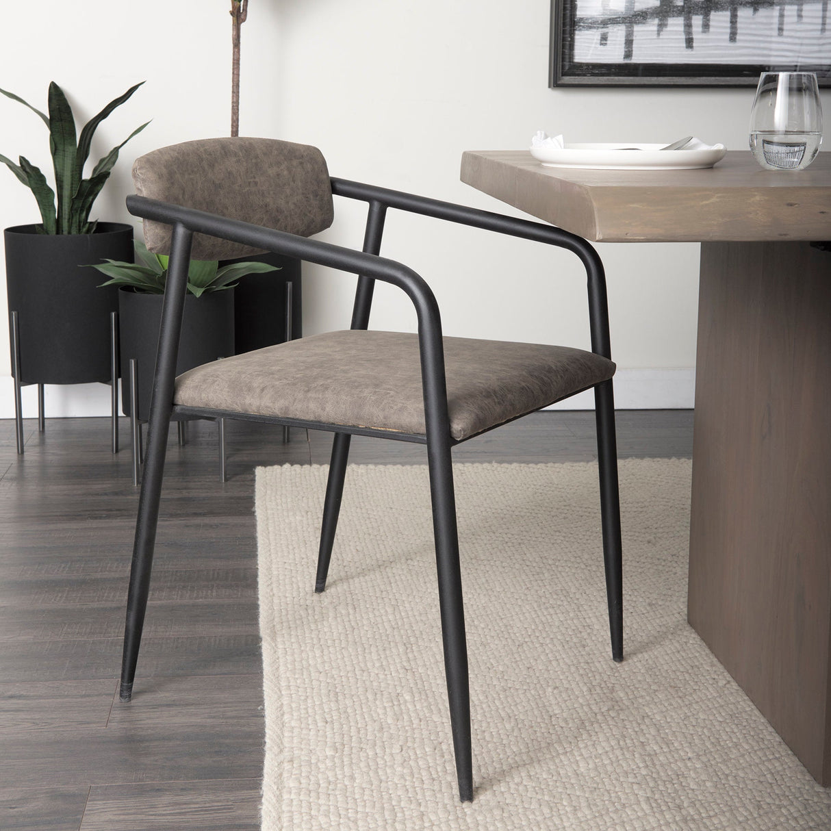 Langston Brown Faux-Leather Seat Black Iron Frame Dining Chair, Set of 2 by Mercana at Eve Furniture