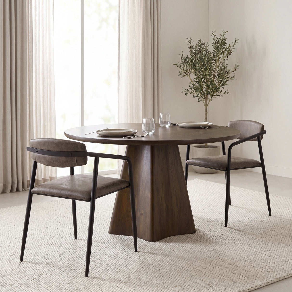 Langston Brown Faux-Leather Seat Black Iron Frame Dining Chair, Set of 2 by Mercana at Eve Furniture