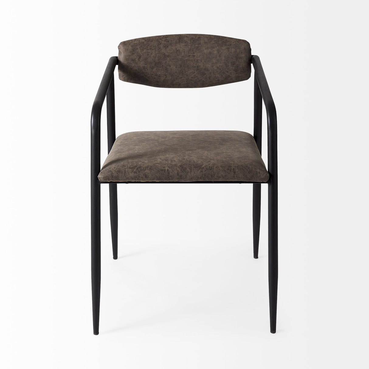 Langston Brown Faux-Leather Seat Black Iron Frame Dining Chair, Set of 2 by Mercana at Eve Furniture