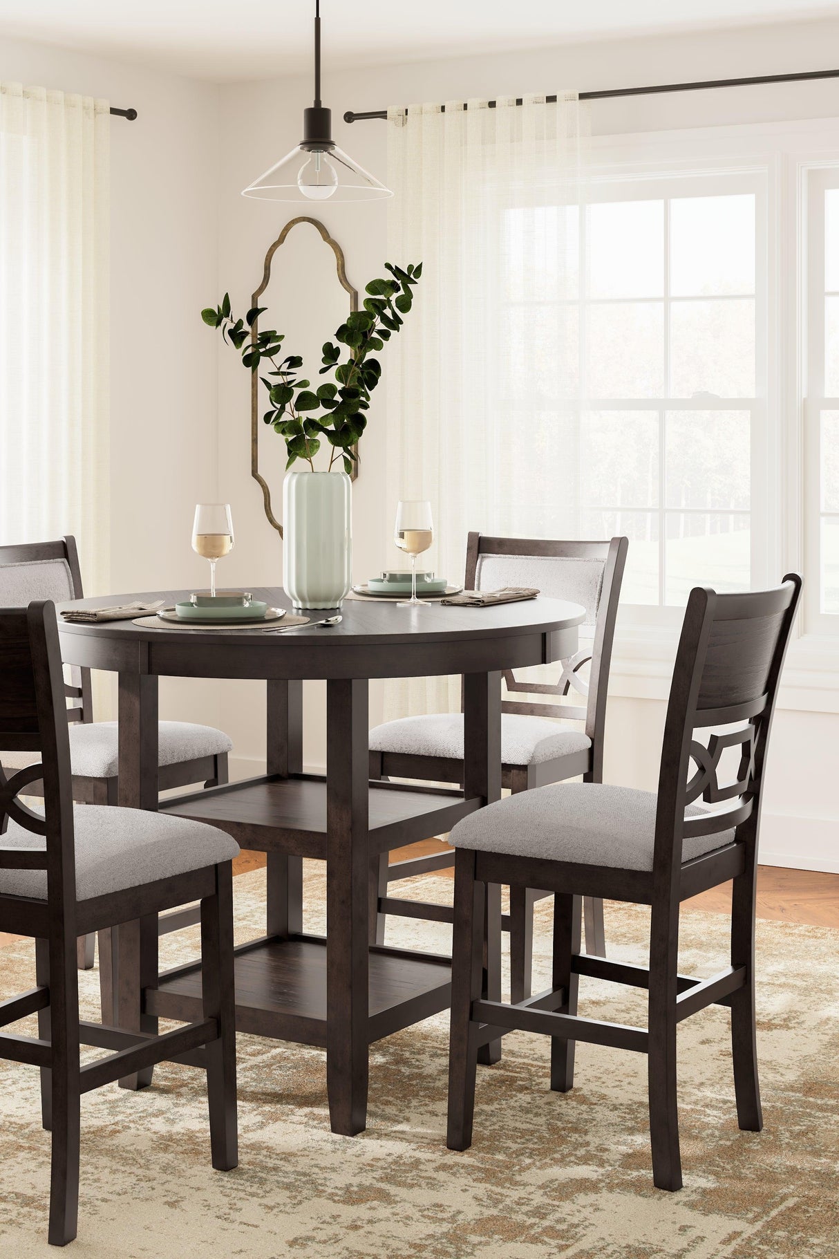 Langwest Brown Counter Height Dining Table and 4 Barstools by Ashley at Eve Furniture